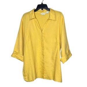Richard Malcom Yellow 100% Linen V-Neck Button-Up Women's Top
